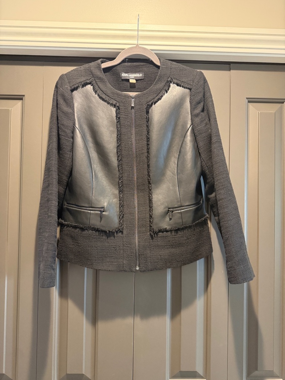 Karl Lagerfeld Leather & Tweed Jacket - Size 10